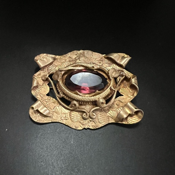 Victorian Art Nouveau Gold Gilded Snake Sash Pin Brooch - Picture 4 of 5